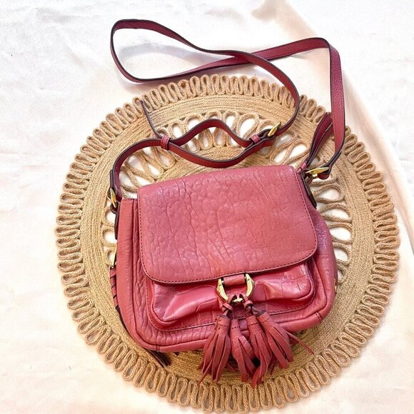 Oryany Mauve Pink Pebbled Leather Tassel Crossbody Bag - Picture 1 of 6